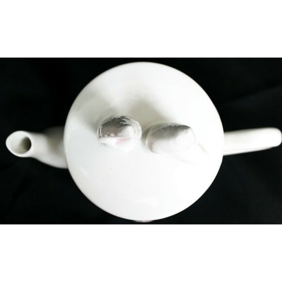 Magenta White Porcelain Easter Bunny Teapot Whimsical Rabbit Ears Ceramic - Picture 9 of 12